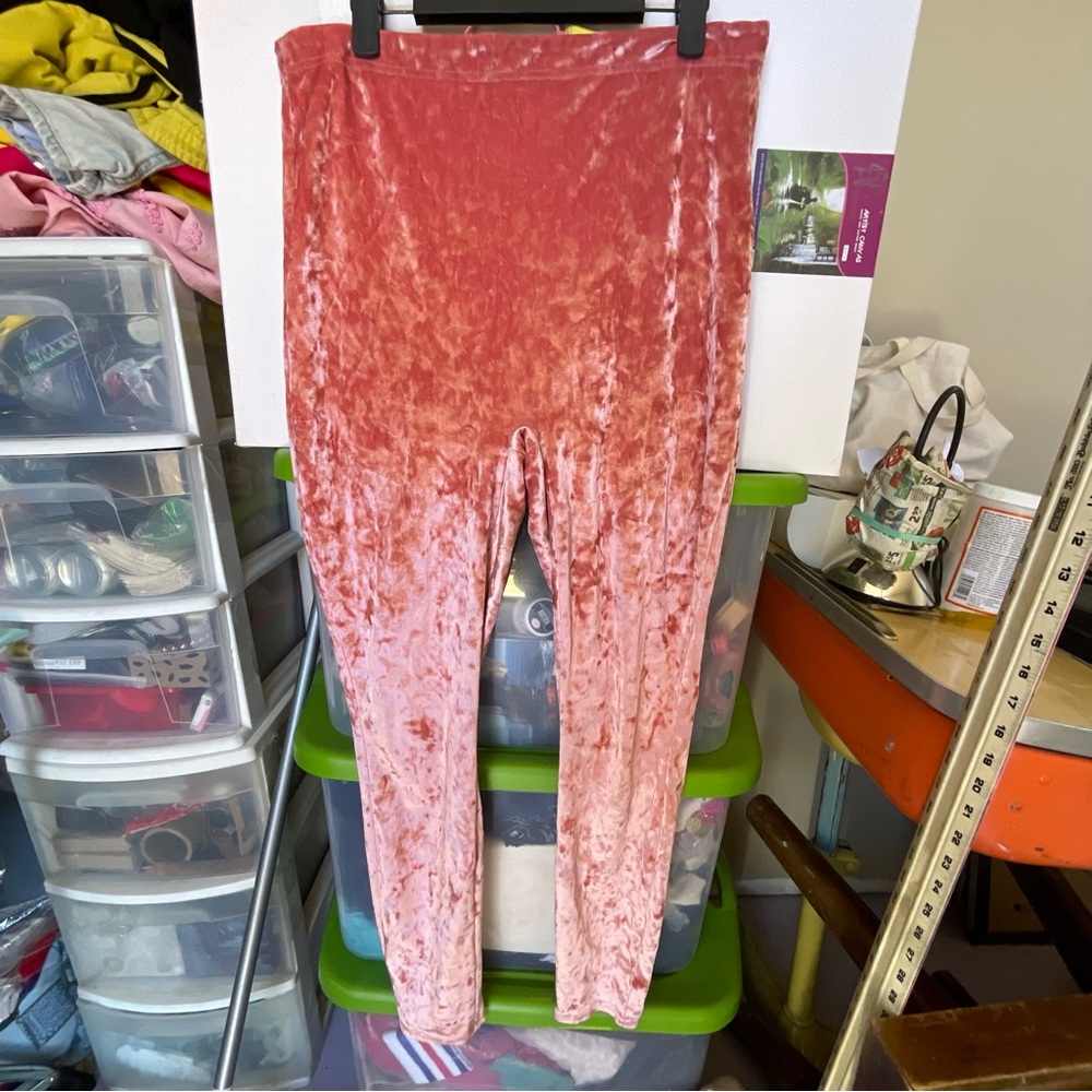 Pink crushed velvet high-waisted leggings with lace-up back #velvetleggings